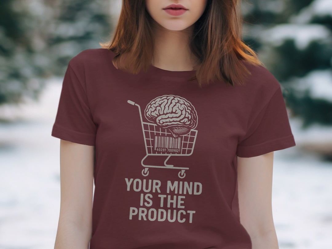 your mind is the product t-shirt with barcode brain cart — women’s graphic tee