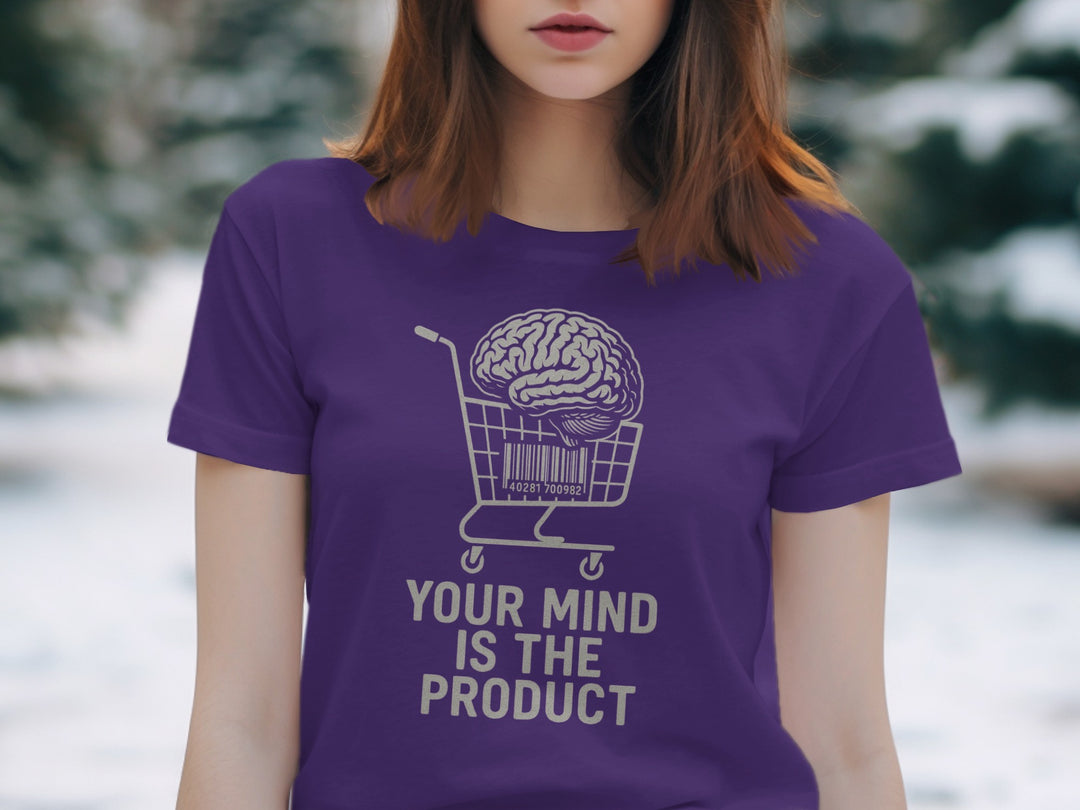 your mind is the product t-shirt with barcode brain cart — women’s graphic tee