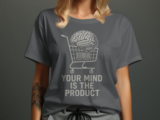 your mind is the product t-shirt with barcode brain cart — women’s graphic tee