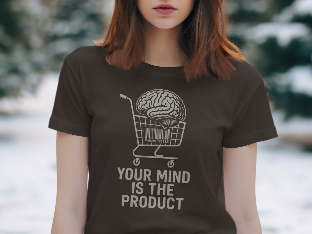 your mind is the product t-shirt with barcode brain cart — women’s graphic tee