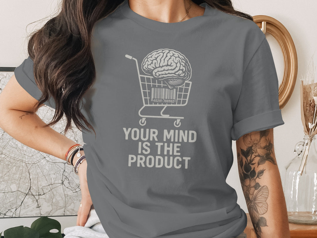 your mind is the product t-shirt with barcode brain cart — women’s graphic tee