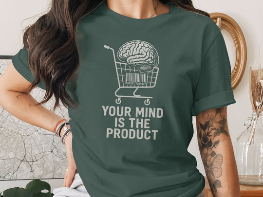 your mind is the product t-shirt with barcode brain cart — women’s graphic tee