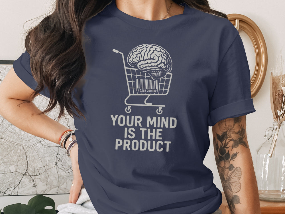 your mind is the product t-shirt with barcode brain cart — women’s graphic tee