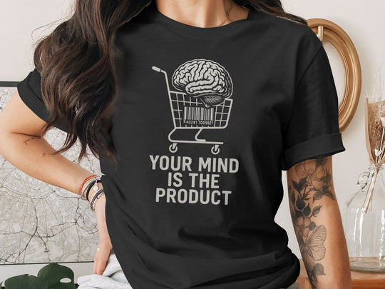 your mind is the product t-shirt with barcode brain cart — women’s graphic tee