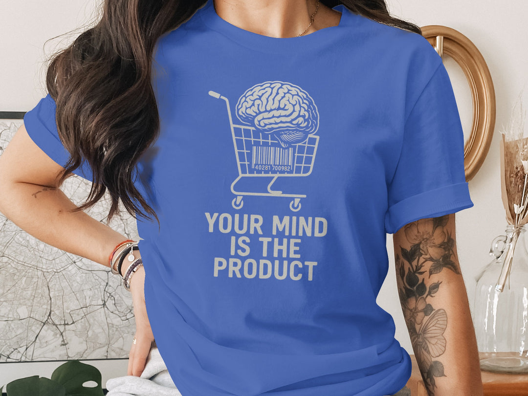 your mind is the product t-shirt with barcode brain cart — women’s graphic tee