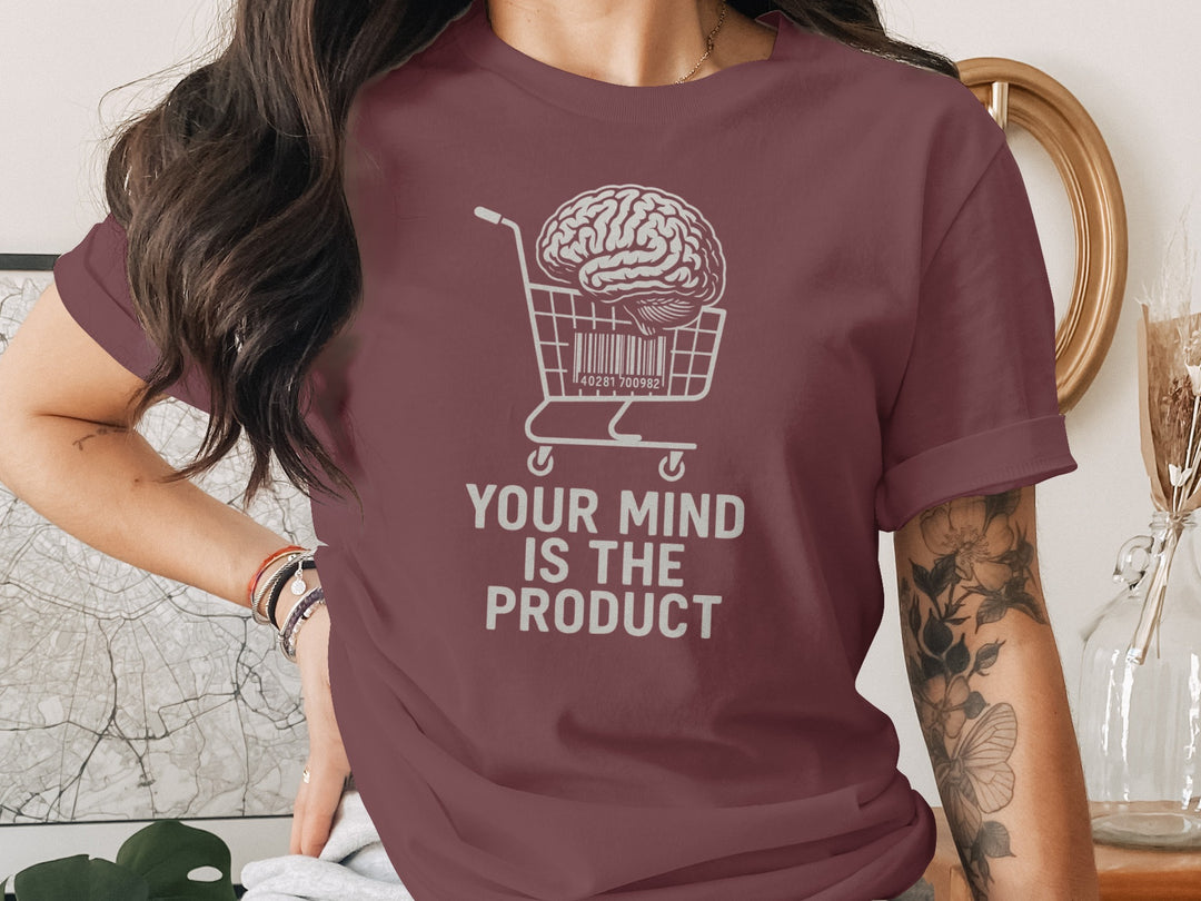 your mind is the product t-shirt with barcode brain cart — women’s graphic tee