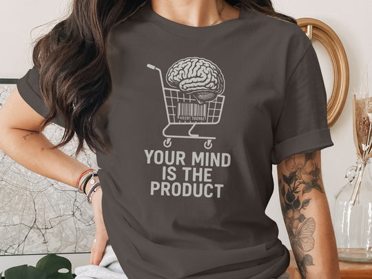 your mind is the product t-shirt with barcode brain cart — women’s graphic tee