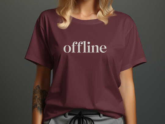 offline women’s t-shirt with minimalist corner wordmark on black