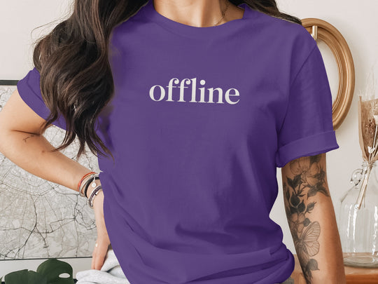 offline women’s t-shirt with minimalist corner wordmark on black