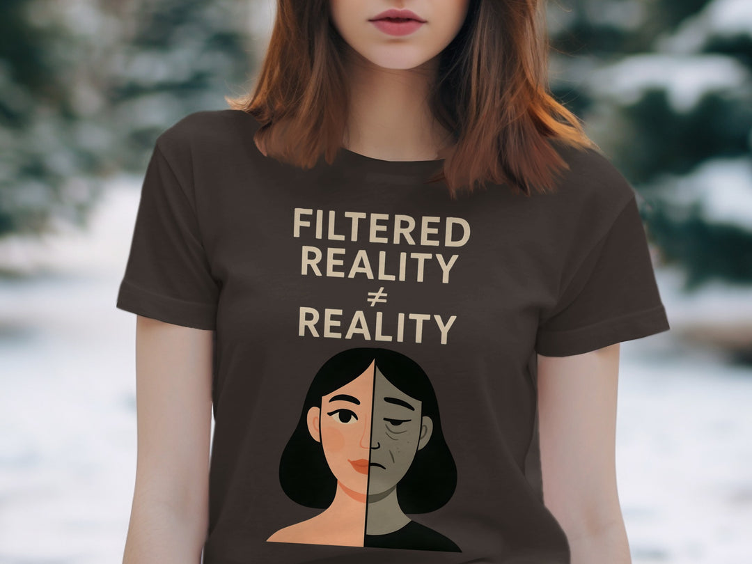filtered reality ≠ reality split face graphic — women’s t-shirt