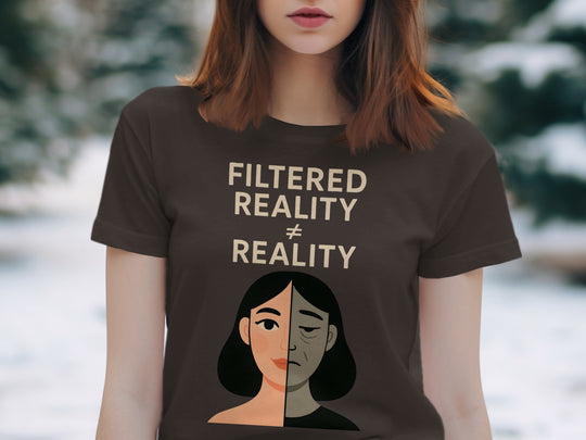 filtered reality ≠ reality split face graphic — women’s t-shirt