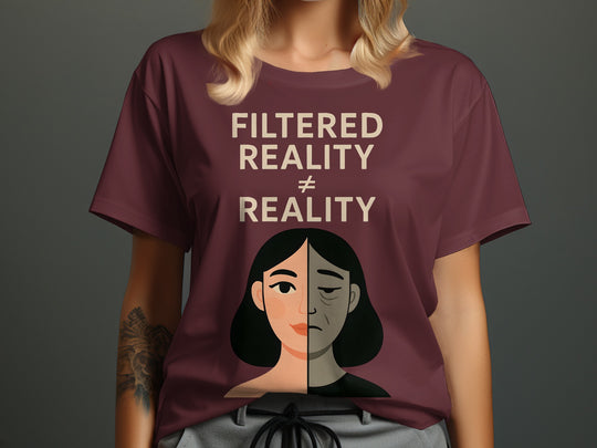 filtered reality ≠ reality split face graphic — women’s t-shirt