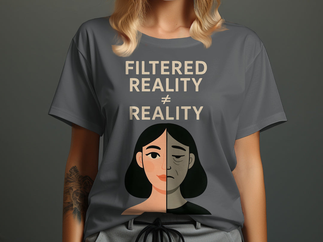filtered reality ≠ reality split face graphic — women’s t-shirt