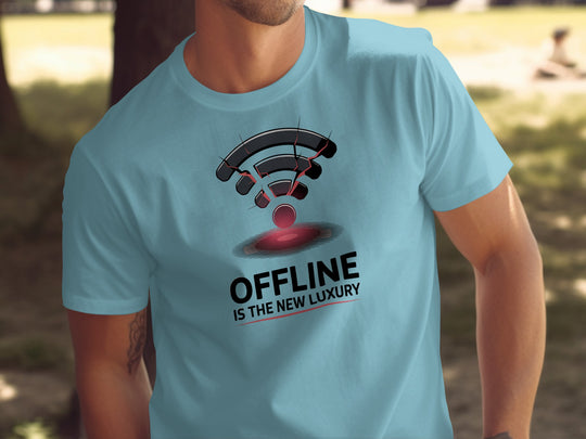 offline is the new luxury t-shirt with cracked wifi icon — men’s graphic tee