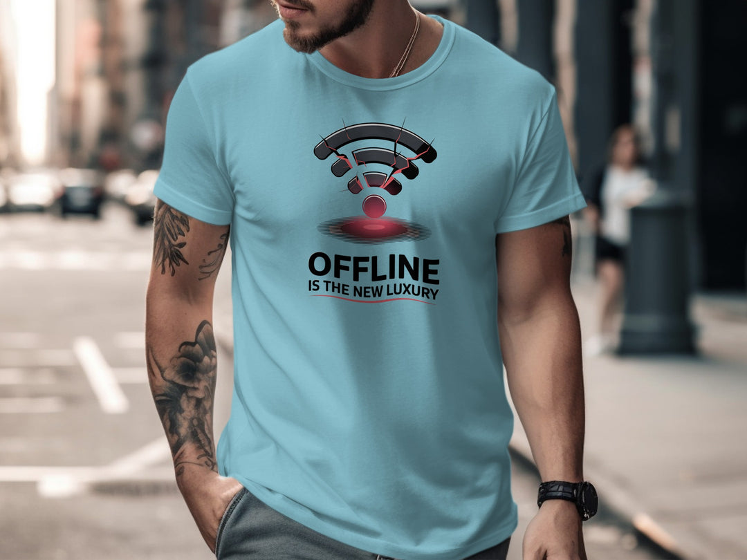 offline is the new luxury t-shirt with cracked wifi icon — men’s graphic tee