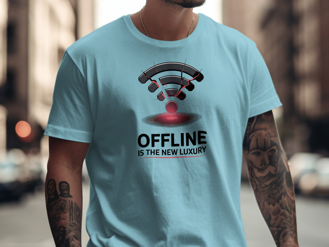 offline is the new luxury t-shirt with cracked wifi icon — men’s graphic tee