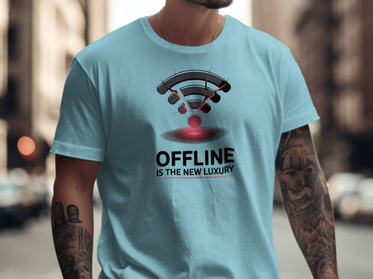 offline is the new luxury t-shirt with cracked wifi icon — men’s graphic tee