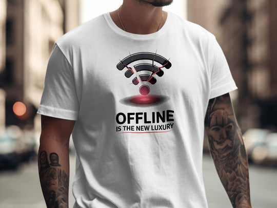 offline is the new luxury t-shirt with cracked wifi icon — men’s graphic tee