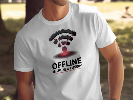 offline is the new luxury t-shirt with cracked wifi icon — men’s graphic tee