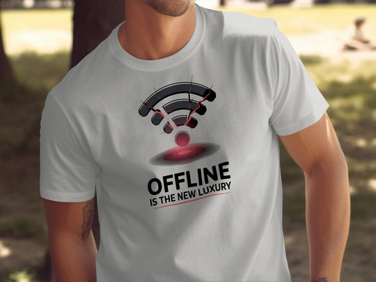 offline is the new luxury t-shirt with cracked wifi icon — men’s graphic tee