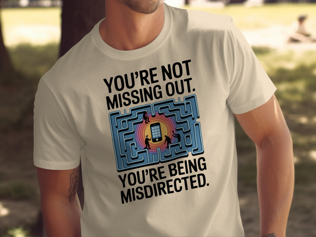 not missing out t-shirt with maze phone graphic — men’s tee