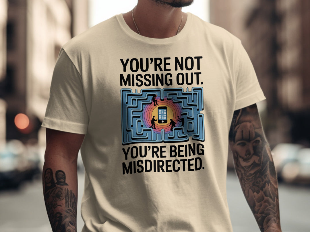 not missing out t-shirt with maze phone graphic — men’s tee