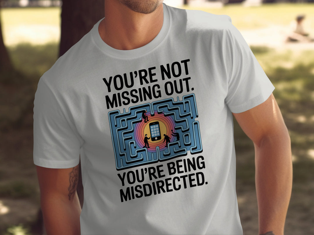 not missing out t-shirt with maze phone graphic — men’s tee