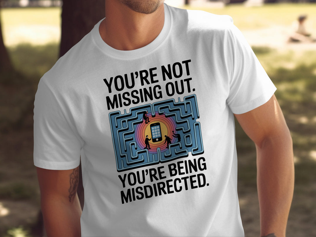 not missing out t-shirt with maze phone graphic — men’s tee