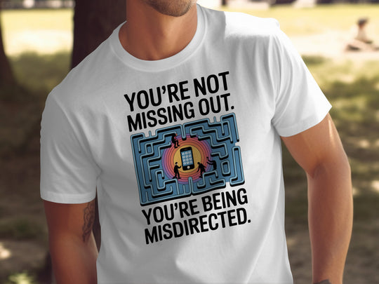 not missing out t-shirt with maze phone graphic — men’s tee