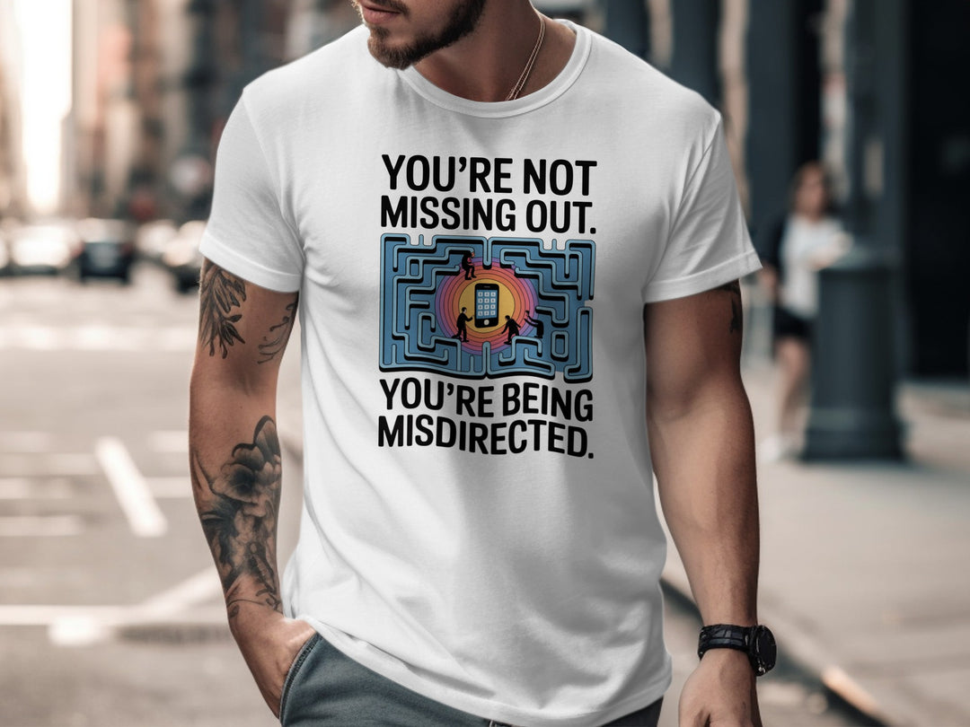not missing out t-shirt with maze phone graphic — men’s tee