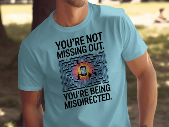 not missing out t-shirt with maze phone graphic — men’s tee