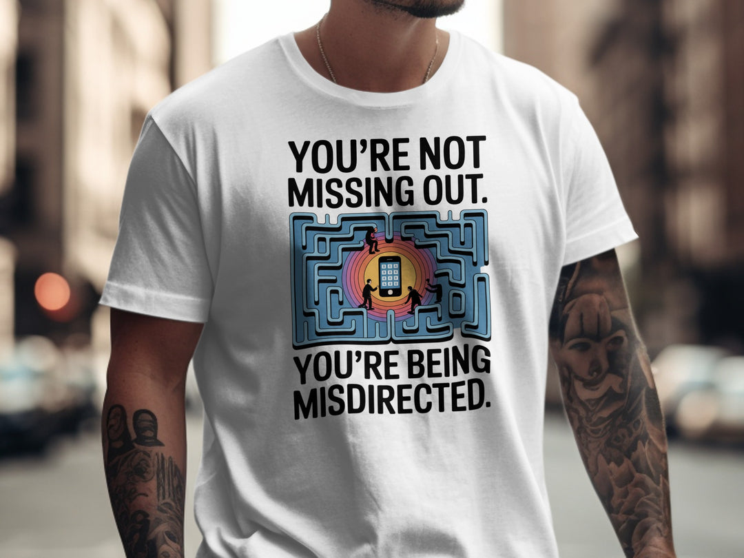 not missing out t-shirt with maze phone graphic — men’s tee