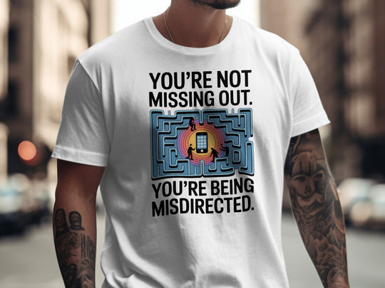 not missing out t-shirt with maze phone graphic — men’s tee