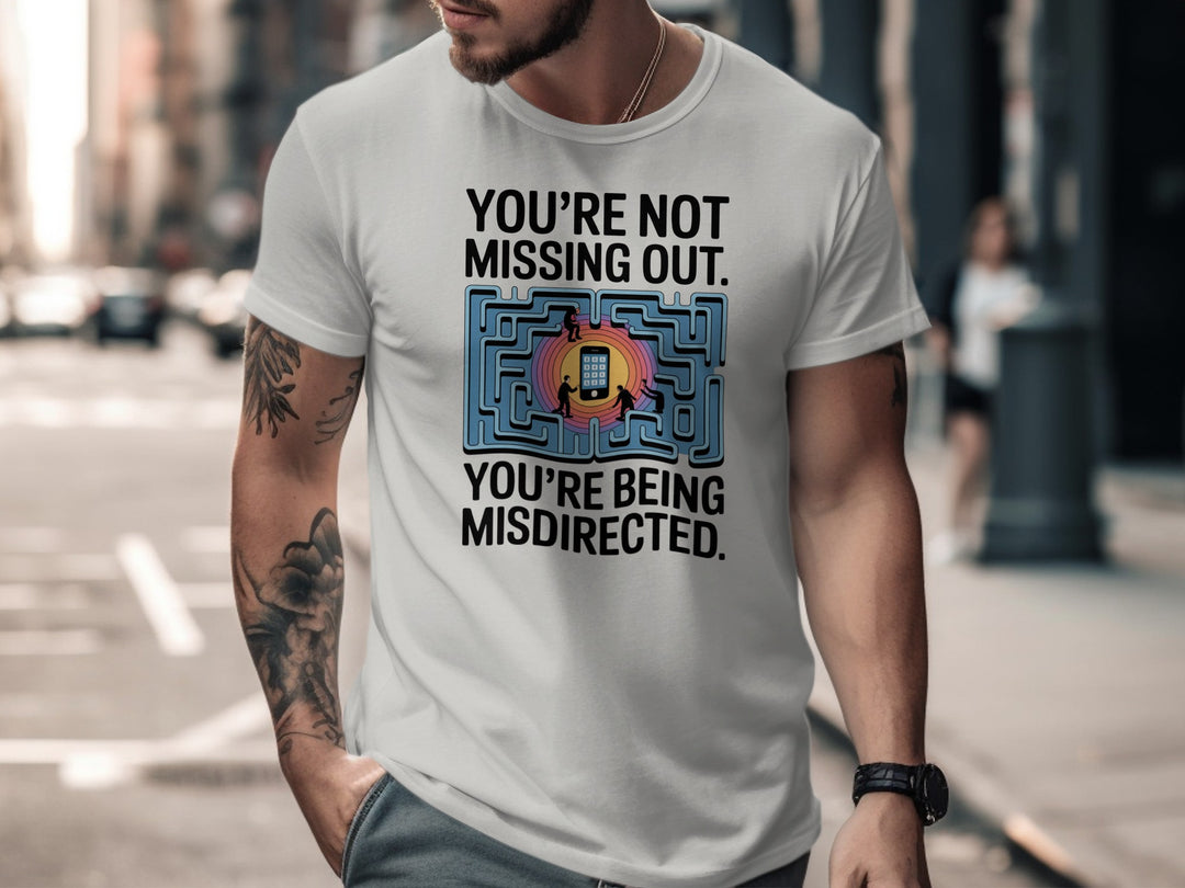 not missing out t-shirt with maze phone graphic — men’s tee