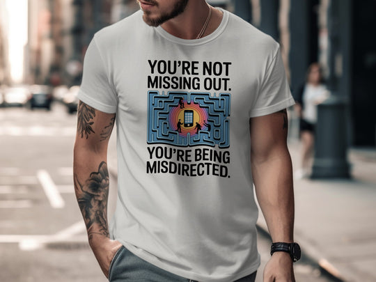 not missing out t-shirt with maze phone graphic — men’s tee