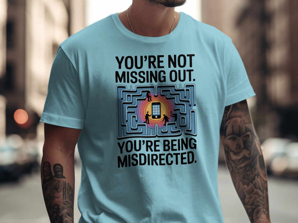 not missing out t-shirt with maze phone graphic — men’s tee