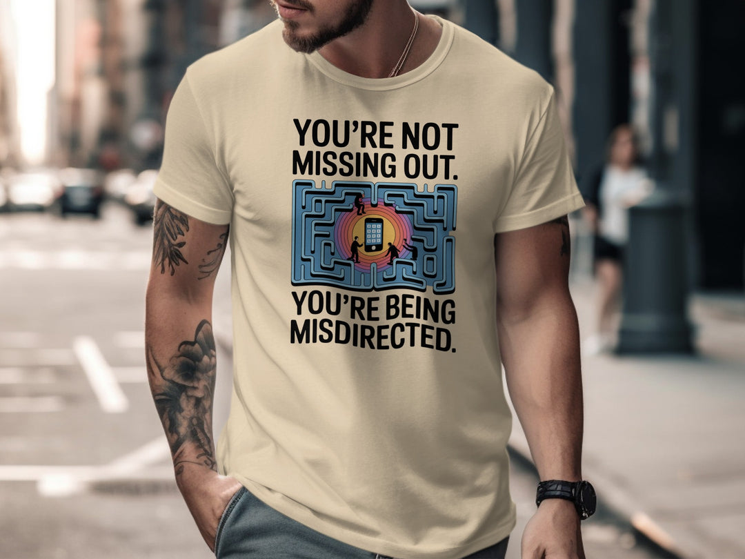 not missing out t-shirt with maze phone graphic — men’s tee