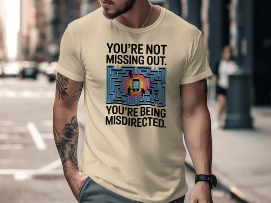 not missing out t-shirt with maze phone graphic — men’s tee