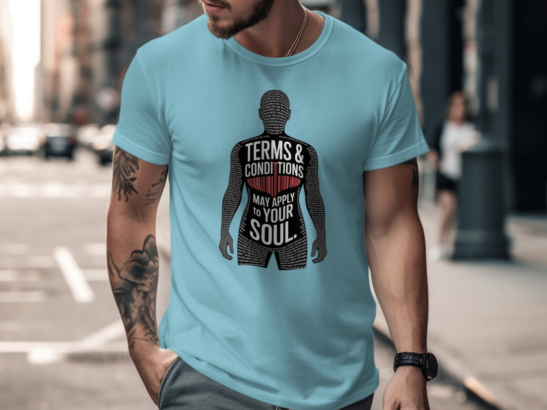 terms and conditions t-shirt with barcode heart silhouette — men’s tee