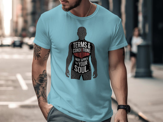terms and conditions t-shirt with barcode heart silhouette — men’s tee