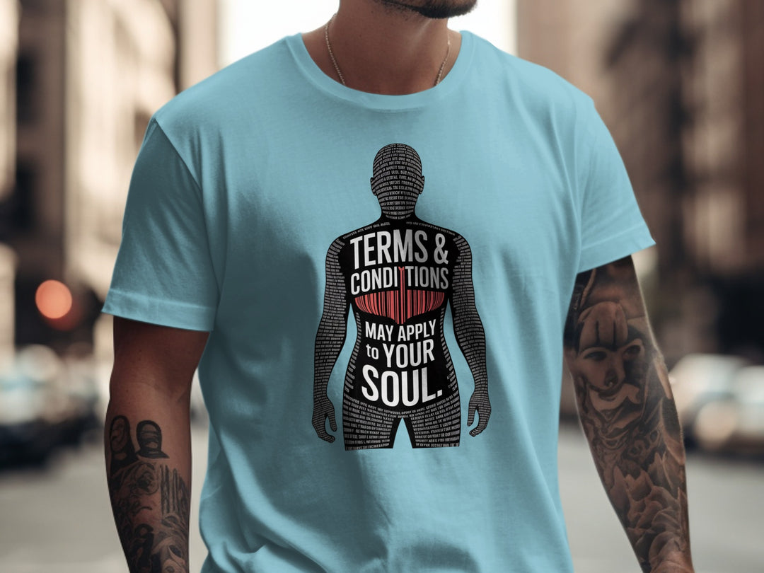 terms and conditions t-shirt with barcode heart silhouette — men’s tee