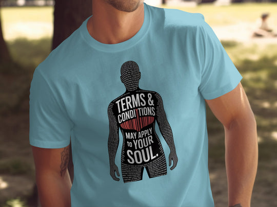 terms and conditions t-shirt with barcode heart silhouette — men’s tee