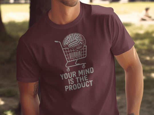 your mind is the product t-shirt with barcode brain in cart — men’s graphic tee