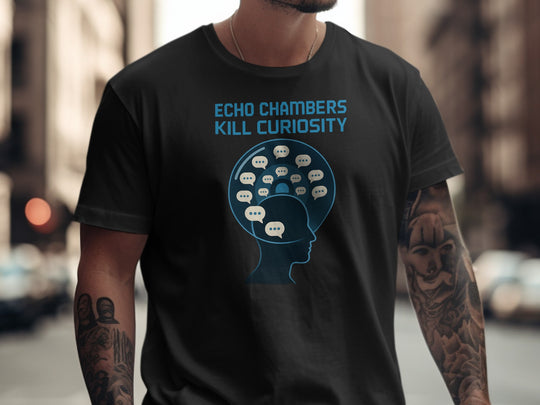 echo chambers kill curiosity design with chat bubbles — men’s t-shirt