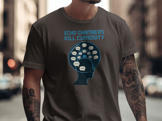 echo chambers kill curiosity design with chat bubbles — men’s t-shirt