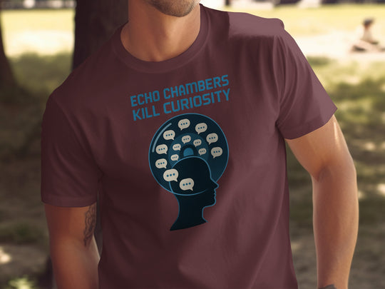 echo chambers kill curiosity design with chat bubbles — men’s t-shirt