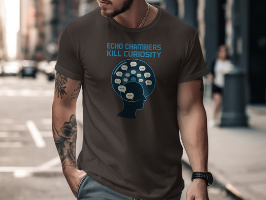 echo chambers kill curiosity design with chat bubbles — men’s t-shirt
