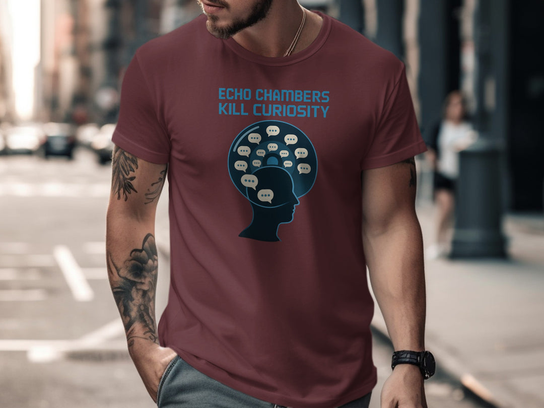 echo chambers kill curiosity design with chat bubbles — men’s t-shirt