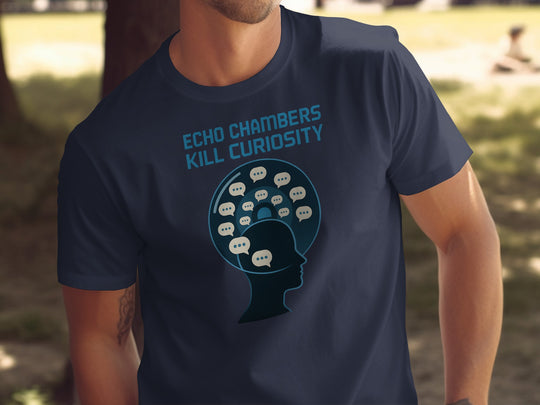echo chambers kill curiosity design with chat bubbles — men’s t-shirt