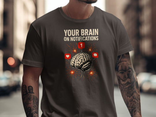 social media awareness t-shirt with brain and notification icons for men